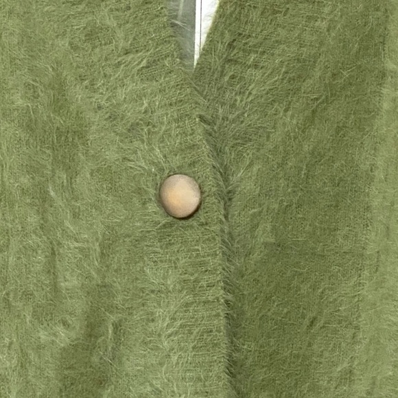 Lee Sands Angora Blend Cardigan OS Pea Green Single Button NWT Cozycore Vintage - Picture 6 of 9